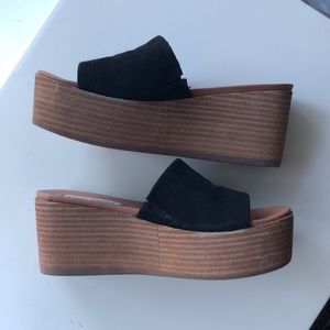 Steve Madden Black Suede Platform Slide Sandals